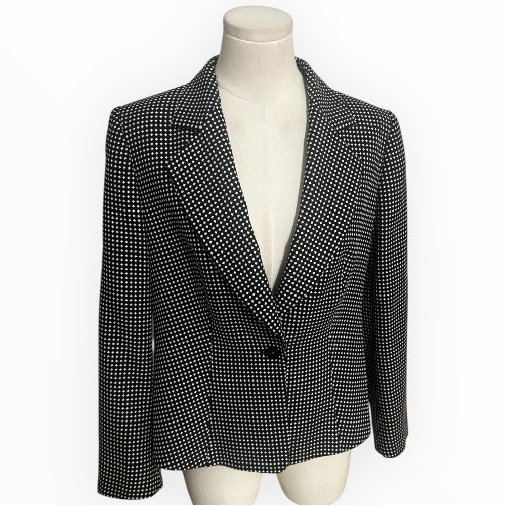 ESCADA Classic Black White Blazer Jacket Work Business Tailored 40 8 10 M Wool
